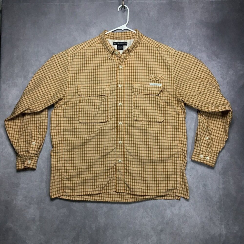 Exofficio Mens‎ Long Sleeve Vented Shirt size XL Orange Plaid Button Up Pockets